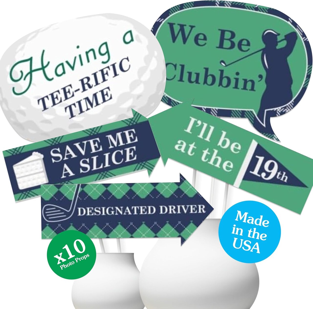 Funny Par-Tee Time - Golf - Party Photo Booth Props Kit - 10 Piece